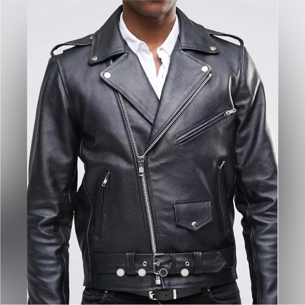 ASOS Reclaimed Vintage Men's Black Jacket
 Genuine Real Leather Biker Jacket XL